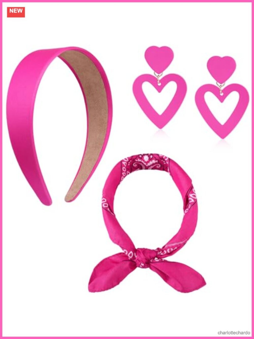 Satin Headband Heart Earrings Paisley Scarf Costume Accessory Set